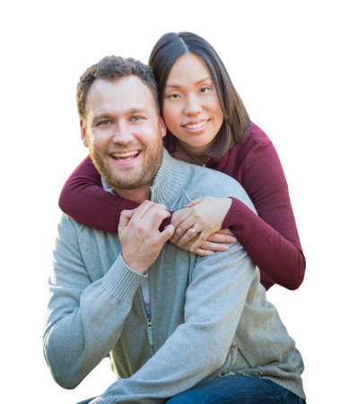 Mixed Race Chinese and Caucasian Couple Portrait Isolated on a White Background.の写真素材