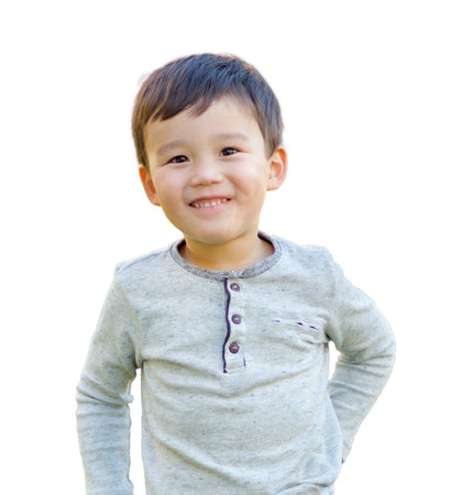 Happy Chinese Boy Isolated on a White Background.の写真素材