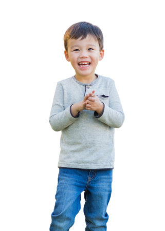 Happy Chinese Boy Isolated on a White Background.の写真素材
