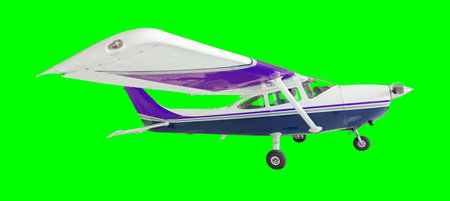 Cessna 172 Single Propeller Airplane on a Green Screen.の写真素材