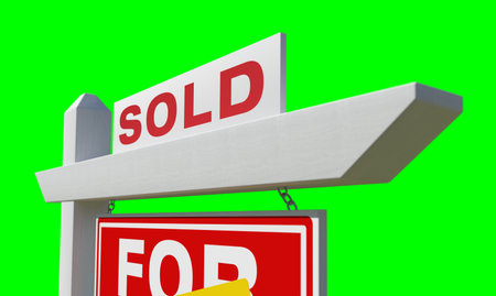 Sold For Sale Real Estate Sign Over A Green Screen.の写真素材