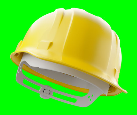 Yellow Construction Hard Hat Isolated on a Green Screen.の写真素材