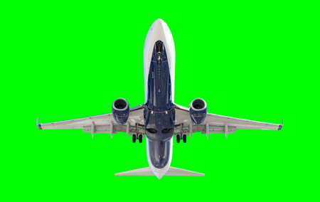 Passenger Airplane Either Taking Off or Landing Over a Green Screen.の写真素材