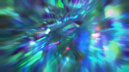 A beam of light rays. Crystal prism refracting light in vivid rainbow colors. Glass neon blue purple green holographic backgroundの写真素材