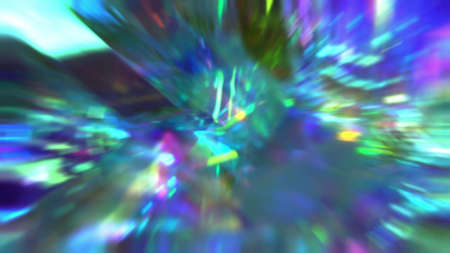 A beam of light rays. Crystal prism refracting light in vivid rainbow colors. Glass neon blue purple green holographic backgroundの写真素材