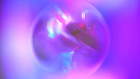 Holographic crystal ball effect, neon ring, circle. Unicorn purple pink very peri colors blurry...