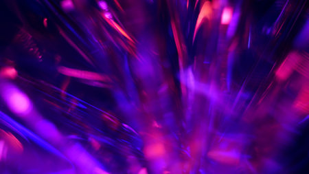 Viva magenta and hot pink neon lights highlights and bokeh. Reflections of a prism and a crystal. Background for Christmas holidaysの写真素材