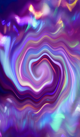 Liquid holographic vortex. Surreal whirlpool and waves. Gradient of pink purple blue magenta colors. Hypnosis, abstraction, dream visualizationの写真素材
