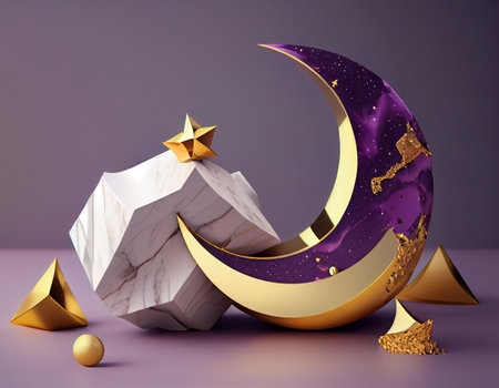 Ramadan Kareem background with crescent moon, 3d renderingの素材