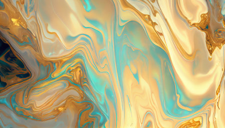 Marbled blue and golden abstract background. Liquid marble ink pattern.の素材