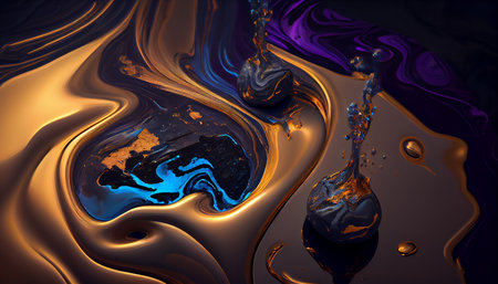 Abstract blue and gold liquid background. 3d rendering, 3d illustration.の素材