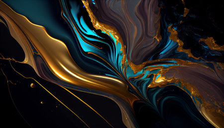 Abstract background of acrylic paint in blue and gold colors. Computer generated graphics.の素材