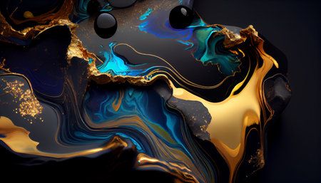 3d render of abstract background with blue, gold and black marble patternの素材
