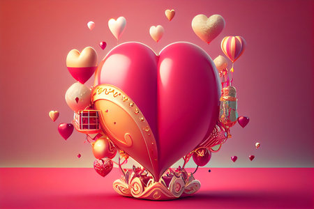 Valentine's day background with red heart, 3d renderingの素材