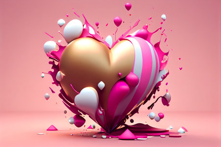 Valentines day background with heart shape. 3D rendering.の素材