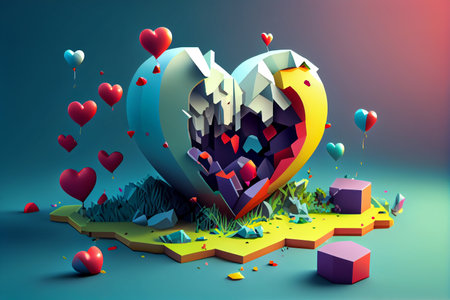 3d rendering of valentine's day concept with heart shapeの素材