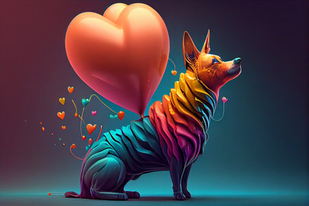 Dog with a heart. Valentine's Day. 3D illustration.の素材