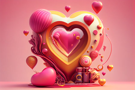 Valentine's day background with heart and gift box. 3d renderingの素材