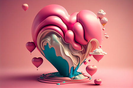 3d illustration of valentines day background with hearts and balloonsの素材