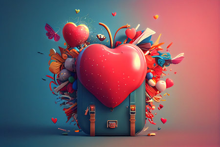 Colorful valentines day background with suitcase and heart. 3d renderingの素材