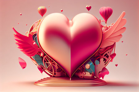 Valentine's day background with heart and wings. Vector illustration.の素材