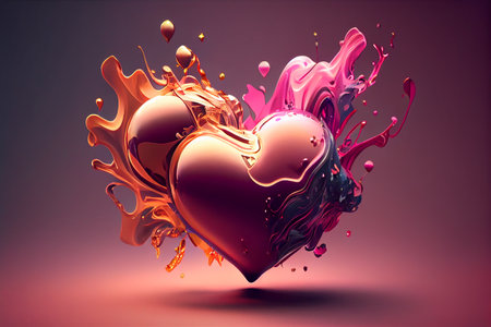 3d rendering of a heart shape made of colorful paint splashesの素材