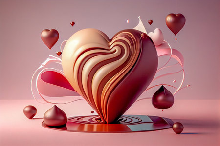 Valentine's day background with hearts and chocolate. 3d renderingの素材