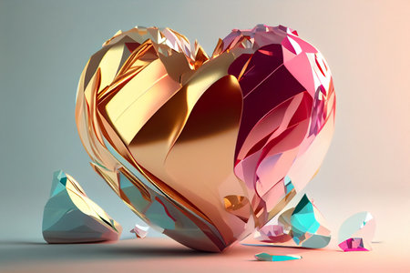 Broken heart on a light background. 3D rendering. Valentine's Dayの素材