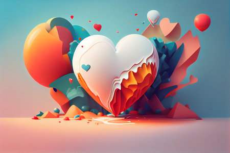 3d illustration of heart shape with abstract background. Valentine's day concept.の素材