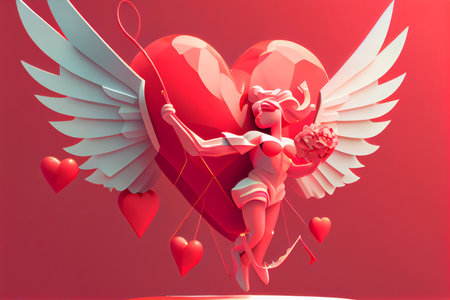Valentine's day. Cupid with hearts. 3D renderingの素材