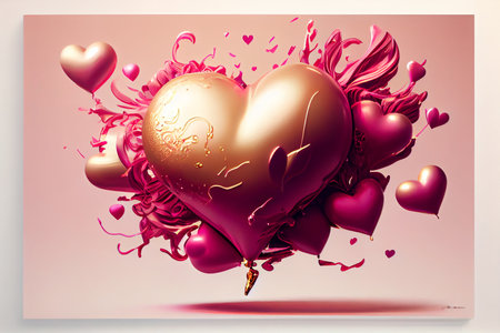 Valentine's day background with heart shaped balloons. 3D renderingの素材