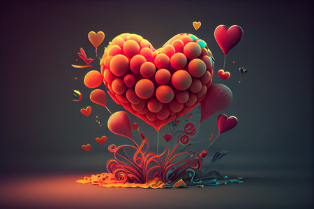 Valentines Day background with hearts. 3d render illustration.の素材