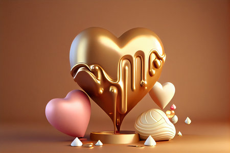 Valentine's day background with golden heart, 3d renderingの素材