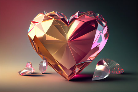 3D rendering of a heart-shaped diamond on a dark backgroundの素材