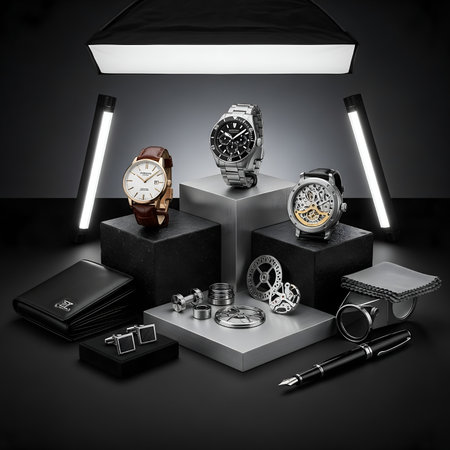Luxury wristwatch on black background. 3d illustration.の素材