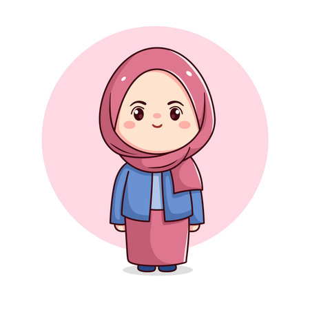 Cute hijab girl standing kawaii chibiのイラスト素材