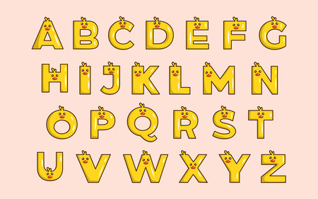 Cute duck alphabet animal font colorful letterのイラスト素材