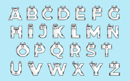 Cute zebra alphabet animal font colorful letterのイラスト素材