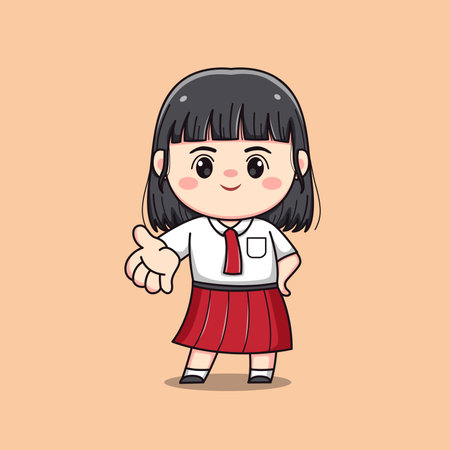 Indonesian student elementary school cute kawaii girl characterのイラスト素材
