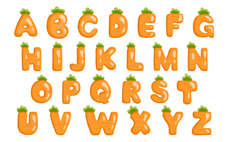 Cute carrot alphabet font colorful letterのイラスト素材