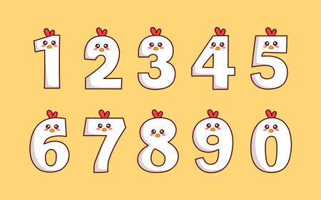 Cute chicken animal number colorful letterのイラスト素材