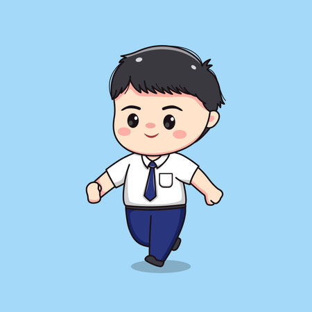 middle school student walking cute kawaii boy characterのイラスト素材