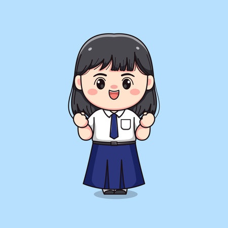 cute junior high school student girl feeling proud chibi kawaiiのイラスト素材