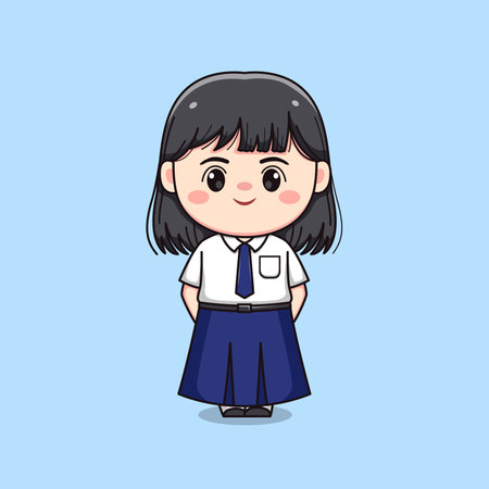 cute junior high school student girl chibi kawaiiのイラスト素材
