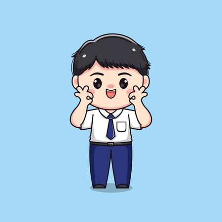 middle school student with ok sign cute kawaii boy characterのイラスト素材