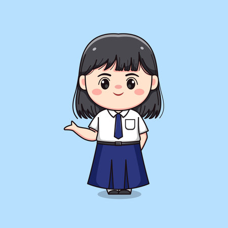 cute junior high school student girl greeting chibi kawaiiのイラスト素材