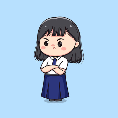 cute junior high school student girl feeling mad chibi kawaiiのイラスト素材