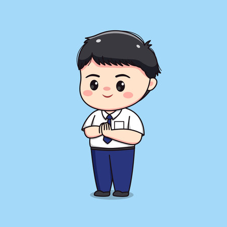 middle school student greeting cute kawaii boy characterのイラスト素材