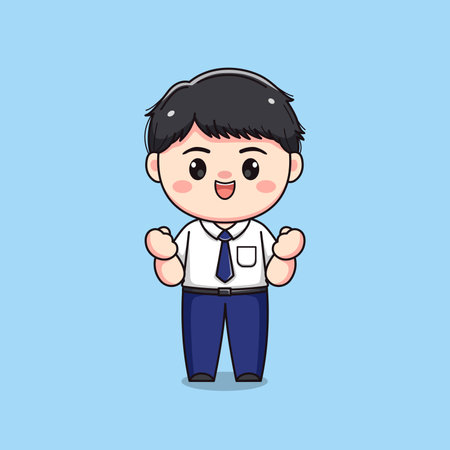 middle school student feeling proud cute kawaii boy characterのイラスト素材