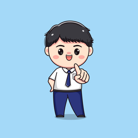 middle school student with pointing finger cute kawaii boy characterのイラスト素材